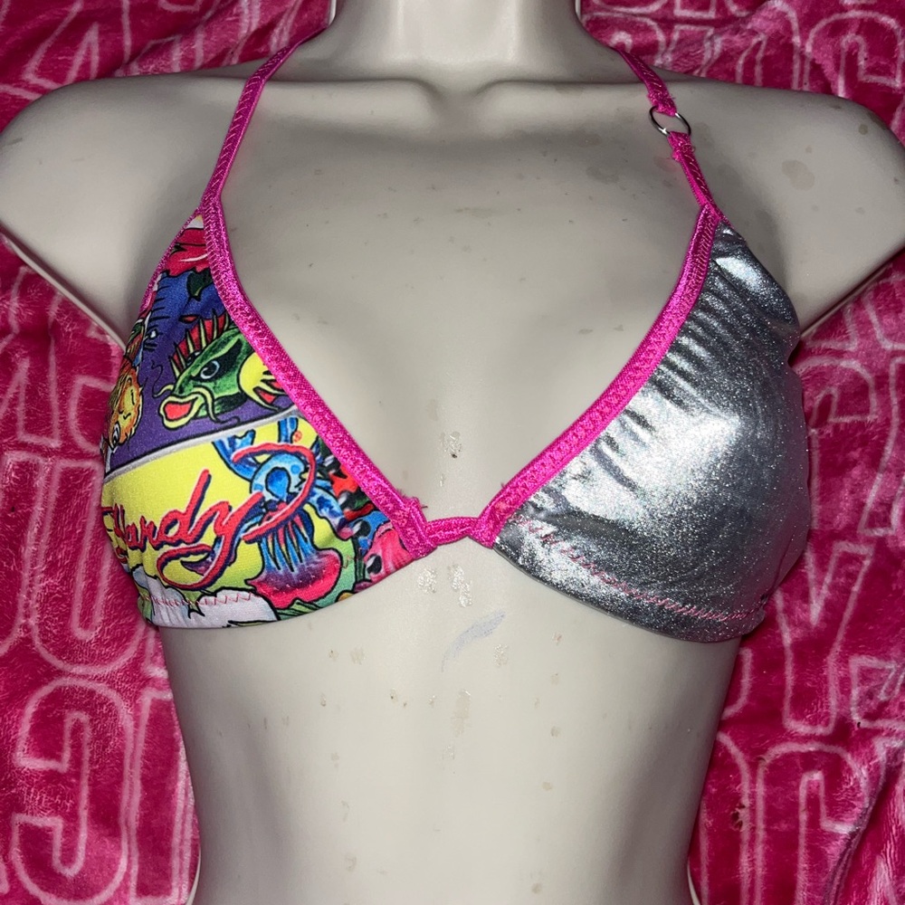 SOLD Ed Hardy Colorful Bikini Top with Silver Detail